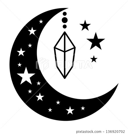 Celestial crescent moon with magic crystal and stars. Celestial crescent moon with magic crystal and stars. 136920702