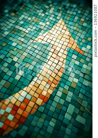 Green and blue tile background and upward arrow - image of increasing business performance 136921087