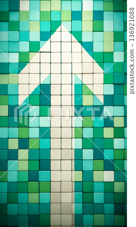 Green and blue tile background and upward arrow - image of increasing business performance 136921088
