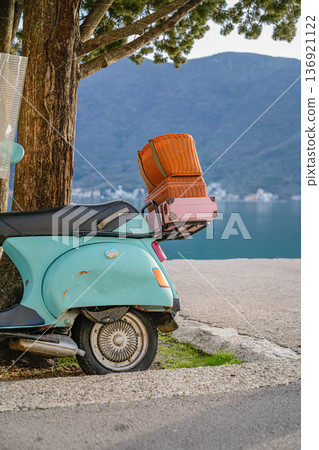 Rear View of Motorcycle with Luggage Attached Rear View of Motorcycle with Luggage Attached 136921122