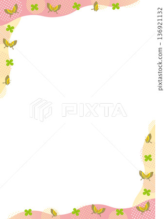 Vertical corner frame of butterflies, clovers, geometric patterns and waves_ Pink Vertical corner frame of butterflies, clovers, geometric patterns and waves_ Pink 136921132