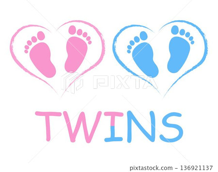 Blue pink vector baby footprints silhouette print design 136921137