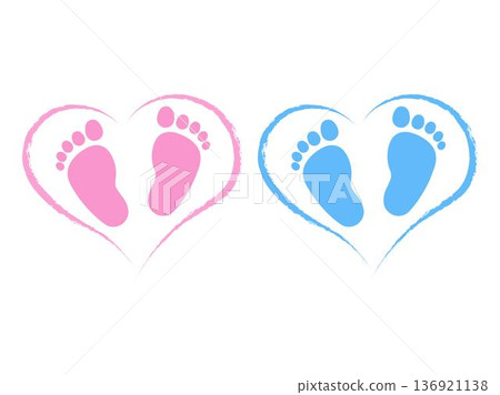 Blue pink vector baby footprints silhouette print design 136921138