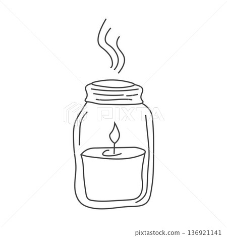 Burning aroma candle in a jar isolated on white background 136921141