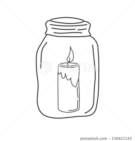 Burning aroma candle in a jar isolated on white background 136921143