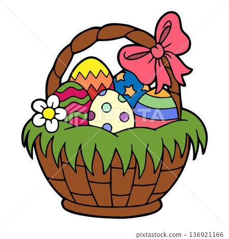 Basket with Easter eggs isolated on a white background Basket with Easter eggs isolated on a white background 136921166