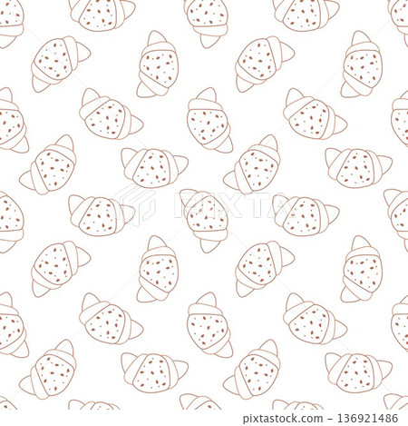 croissant seamless pattern in lineart style on white background 136921486