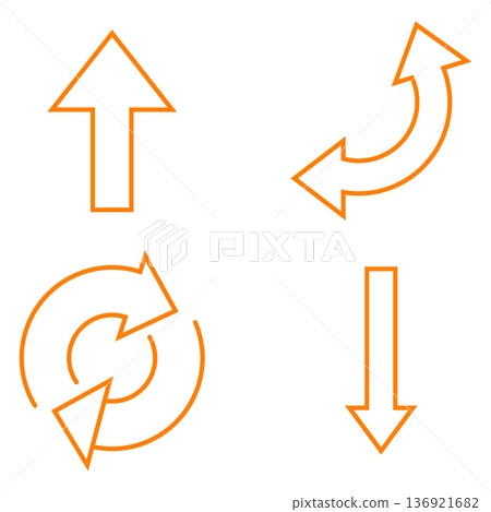Four orange arrow icons: straight, curved, circular, and downward pointing Four orange arrow icons: straight, curved, circular, and downward pointing 136921682