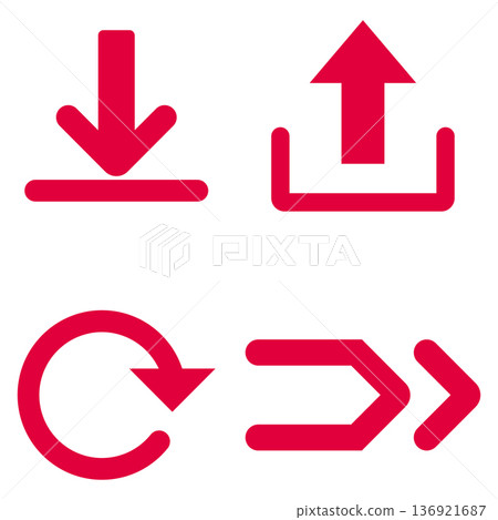 Red Icons Representing Upload, Download, Refresh, and Forward Movement Red Icons Representing Upload, Download, Refresh, and Forward Movement 136921687