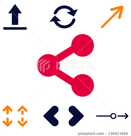 Set of Diverse Arrows and Icons for Upload, Download, Share, and Navigation Set of Diverse Arrows and Icons for Upload, Download, Share, and Navigation 136921688