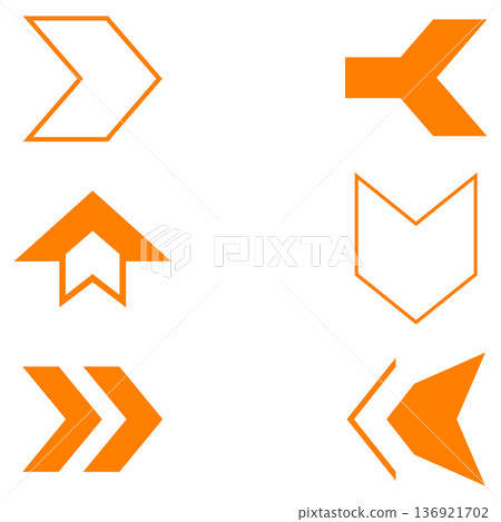 Outlined arrow shapes in orange, representing direction and forward movement 136921702