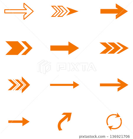 A collection of 12 orange arrow icons for web and interface design elements A collection of 12 orange arrow icons for web and interface design elements 136921706