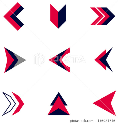 Set of Blue and Red Arrows Pointing in Various Directions, Vector Graphic Design Elements Set of Blue and Red Arrows Pointing in Various Directions, Vector Graphic Design Elements 136921716