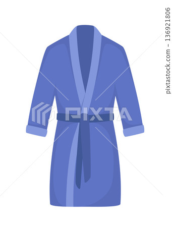 Bathrobe hooded with wrap opening, oversized, tie, pocket, sleeves. Front view. Women men unisex. Vector illustration. 136921806