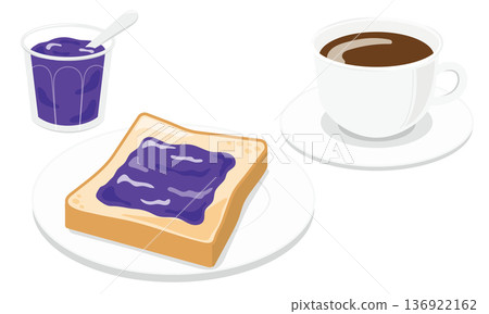 藍莓果醬吐司和咖啡早餐套餐 晨間插畫 136922162