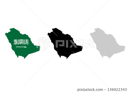 Saudi Arabia map in various style flag color, black shilouette and dotted Saudi Arabia map in various style flag color, black shilouette and dotted 136922343