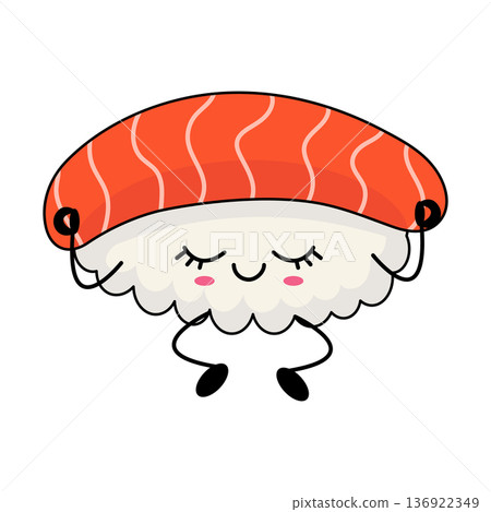 Cute sushi with salmon in meditation pose. Cute sushi with salmon in meditation pose. 136922349