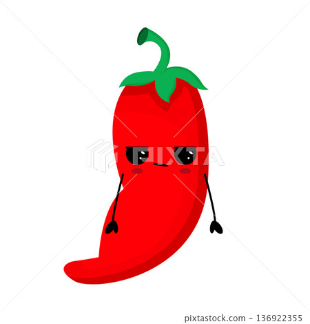 Sad Red Chili Pepper Kawaii Style. Food Vegetable Concept 136922355
