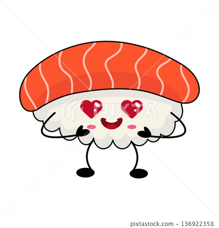 Cute cartoon mascot character romantic sushi with salmon Cute cartoon mascot character romantic sushi with salmon 136922358