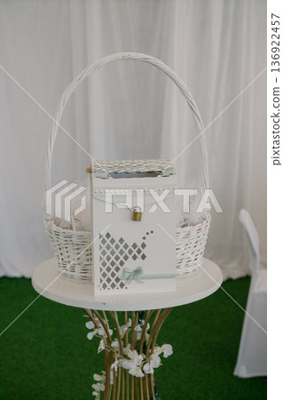 White wedding favor basket, wedding day 136922457