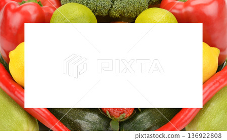 Vibrant Vegetable and Fruit Frame with Central Copy Space Vibrant Vegetable and Fruit Frame with Central Copy Space 136922808