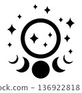 Celestial full moon circle with moon phases and stars. Mystical occult symbol for esoteric branding and design. 136922818