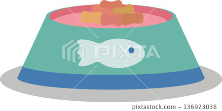 Flat style illustration of a food bowl suitable for cats and dogs. PNG Flat style illustration of a food bowl suitable for cats and dogs. PNG 136923038