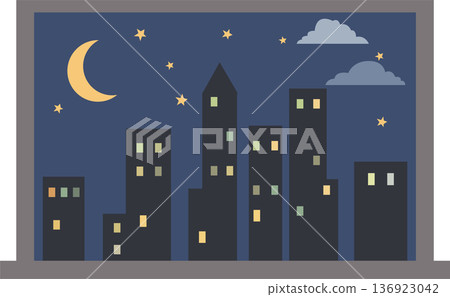 Nighttime cityscape viewed through a window with glowing lights and dark sky. PNG Nighttime cityscape viewed through a window with glowing lights and dark sky. PNG 136923042
