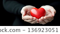 Hands holding red heart symbolizing love and care, Giving Tuesday, Valentine Day concept banner with copy space 136923051