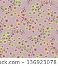 Floral pattern with pastel spiky flowers and brown stems on mauve background. Soft colors and organic layout create gentle, elegant texture for textile, wallpaper, decor, design 136923078