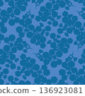 Seamless floral pattern with dark blue silhouettes on light blue background. Stylized flowers and leaves form balanced, elegant texture for textile, wallpaper, decor, digital design 136923081