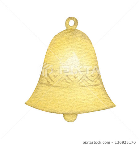 Bell yellow watercolor isolated illustration on a white background. Simple baby shower clip art for boy`s first birthday and newborn sleep design in pastel colors Bell yellow watercolor isolated illustration on a white background. Simple baby shower clip art for boy`s first birthday and newborn sleep design in pastel colors 136923170