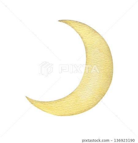 Crescent watercolor isolated illustration on a white background. Simple baby shower clip art for first birthday and baby sleep design in pastel colors Crescent watercolor isolated illustration on a white background. Simple baby shower clip art for first birthday and baby sleep design in pastel colors 136923190