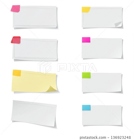 Collection of Blank Colorful Sticky Notes on White Background 136923248