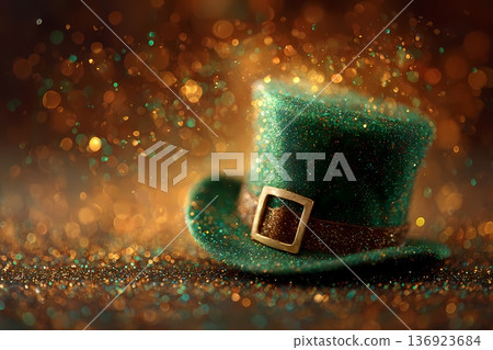 Patricks day background with Hat and golden coins 136923684