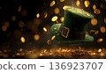 Patricks day background with Hat and golden coins 136923707