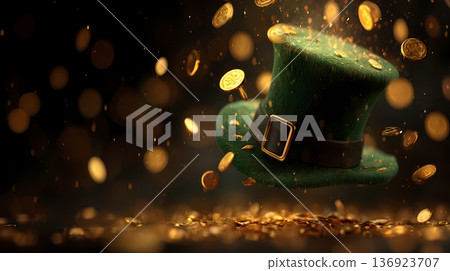 Patricks day background with Hat and golden coins 136923707