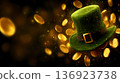 Patricks day background with Hat and golden coins 136923738