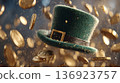 Patricks day background with Hat and golden coins 136923757