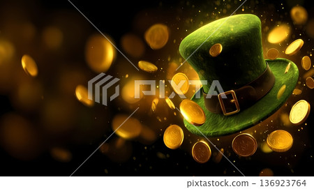 Patricks day background with Hat and golden coins 136923764