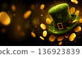 Patricks day background with Hat and golden coins 136923839