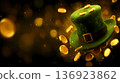 Patricks day background with Hat and golden coins 136923862