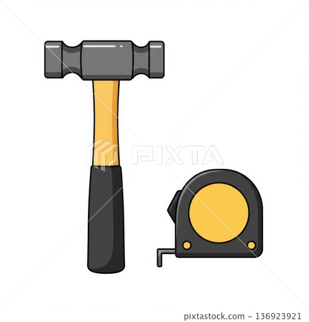 Pixel Art Hammer and Tape Measure Illustration 136923921