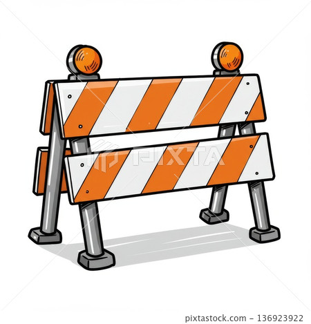 Orange and White Striped Road Barrier Pixel Art Illustration 136923922