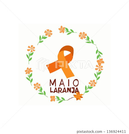 18 may Banner with ribbon logo maio laranja 136924411