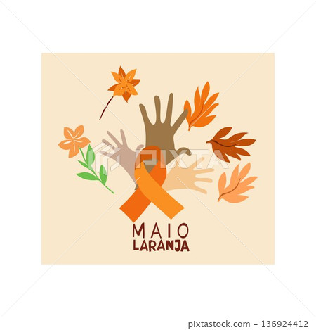 18 may Banner with ribbon logo maio laranja 136924412