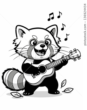Joyful Red Panda Strumming a Ukulele with Musical Notes Joyful Red Panda Strumming a Ukulele with Musical Notes 136924434