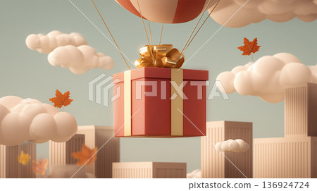 秋日的辦公區上空，金色的光芒中，陶土和黃金飾品緩緩飄落。 136924724