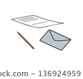 Sheet of paper, pencil and closed envelope. 136924959