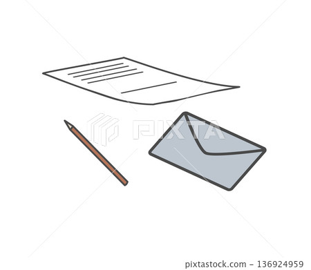Sheet of paper, pencil and closed envelope. Sheet of paper, pencil and closed envelope. 136924959